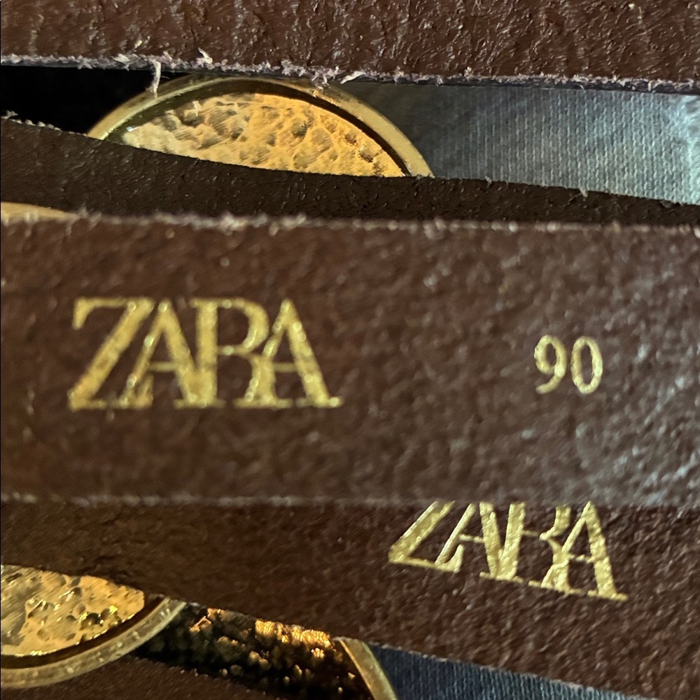 NWOT. Zara Brown leather belt with Metal plates. Size 30, 32, 34. - Picture 10 of 10